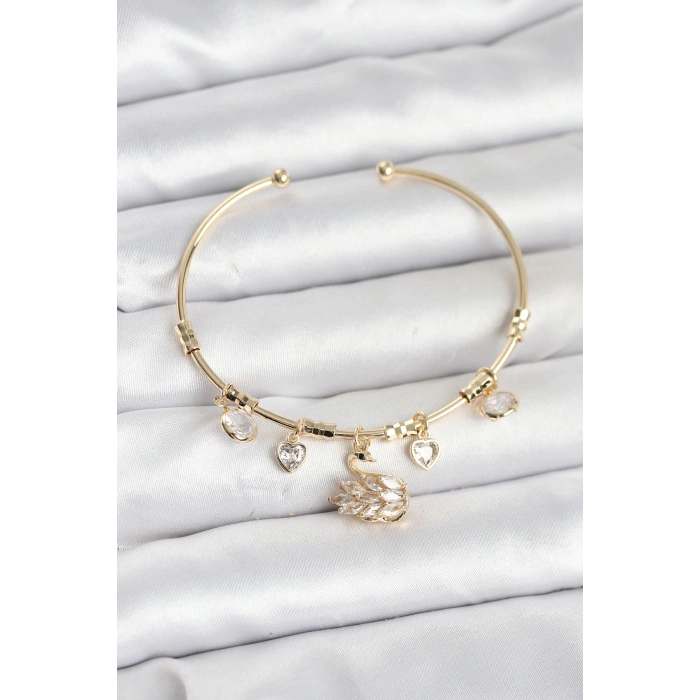 ÇOK SATAN Kuğu Charmlı Gold Renk Kadın Bileklik