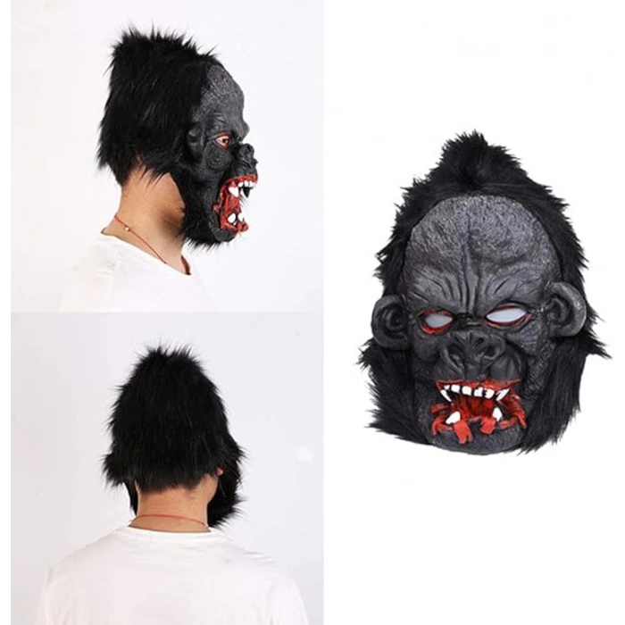 ÇOK SATAN Lateks Goril Maskesi Maymun Maskesi Et Maskesi Orangutan Siyah Saçlı 2 No