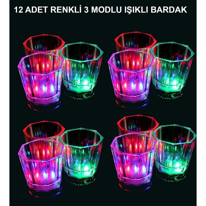 ÇOK SATAN LED Işıklı Eğlence Bardakları - 3 Modlu Renk Değiştiren Bardak 12 Adet