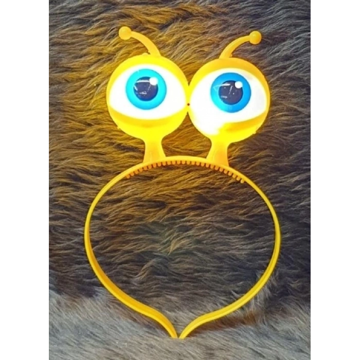 ÇOK SATAN Led Işıklı  Pilli 3 Farklı Modda Yanan Uzaylı Göz Parti Tacı Sarı Renk 18x12 Cm