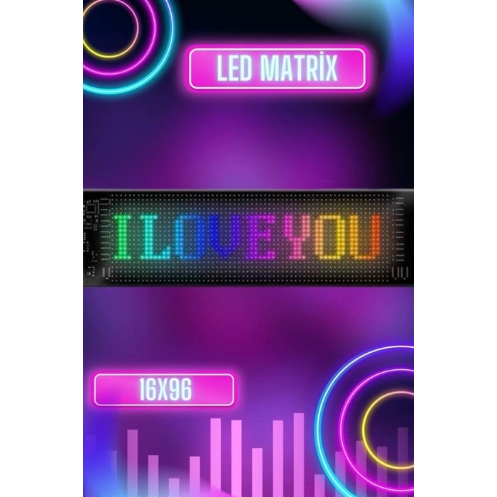 ÇOK SATAN Led Matrix Bluetooth Bağlantılı Araç Camına Uygun Pixsel Görünümlü 16X96 pixel