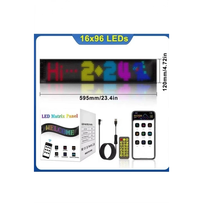 ÇOK SATAN Led Matrix Bluetooth Bağlantılı Araç Camına Uygun Pixsel Görünümlü 16X96 pixel