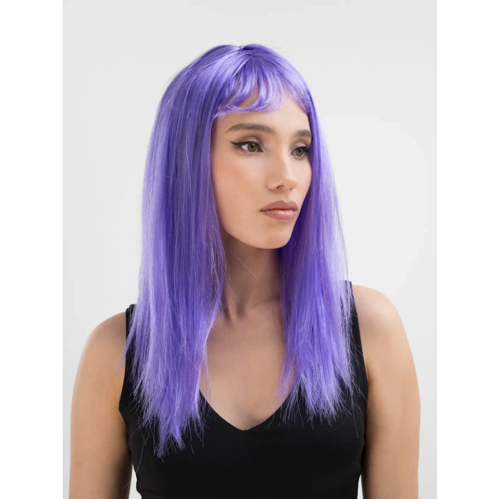 ÇOK SATAN Lila Renk Uzun Düz Parti Peruğu