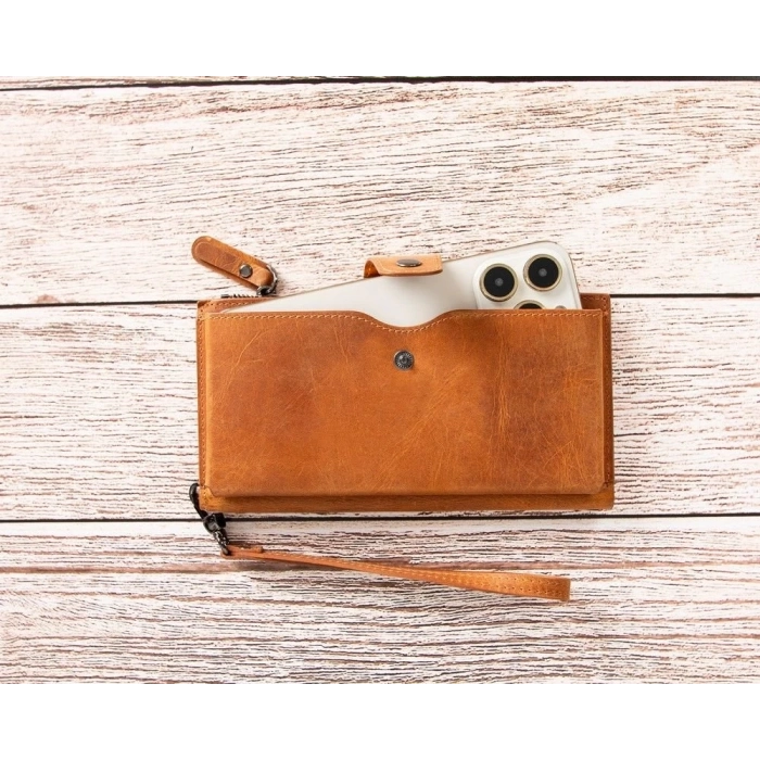 ÇOK SATAN Lozan Hanger 6.5 inch Uyumlu Deri Kartlıklı Kılıf Karamel