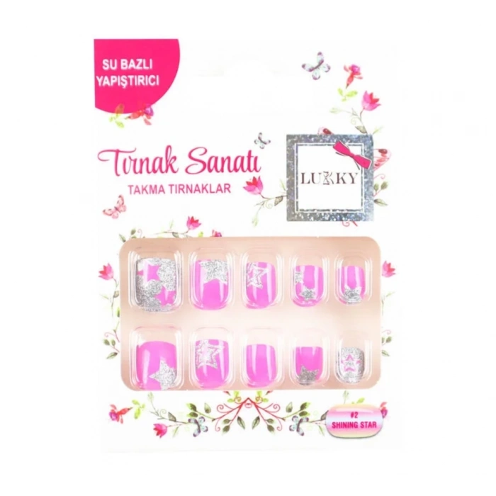 ÇOK SATAN Lukky Yıldız Baskılı Yapışkanlı Takma Tırnak Seti