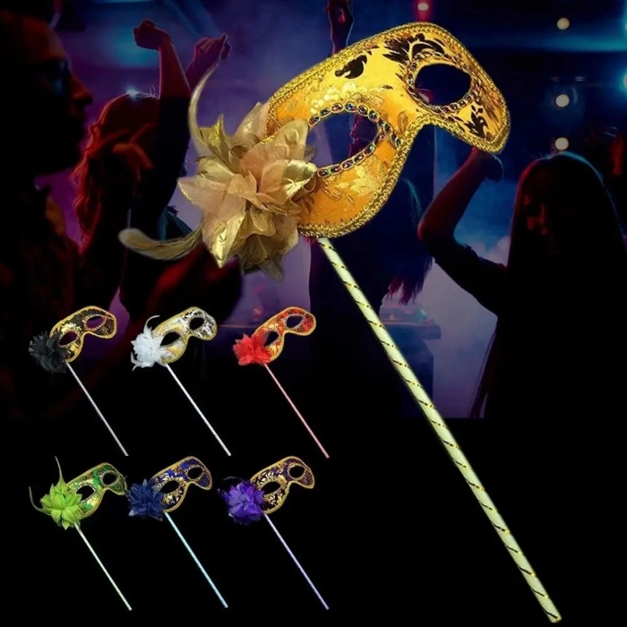 ÇOK SATAN Lüks Taşlı Saplı Maskeli Balo Maskesi Mor Renk 35 Cm