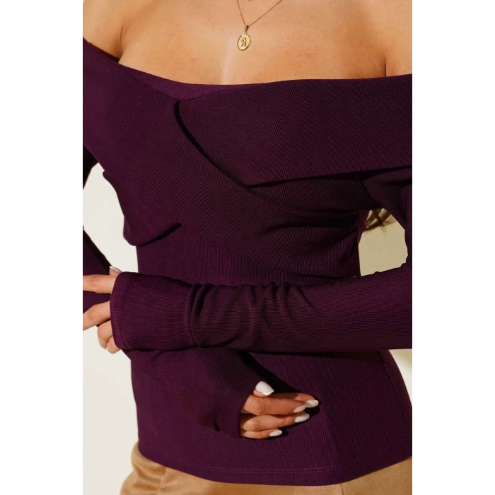 ÇOK SATAN Madonna Çapraz Yaka Bluz mürdüm t4331