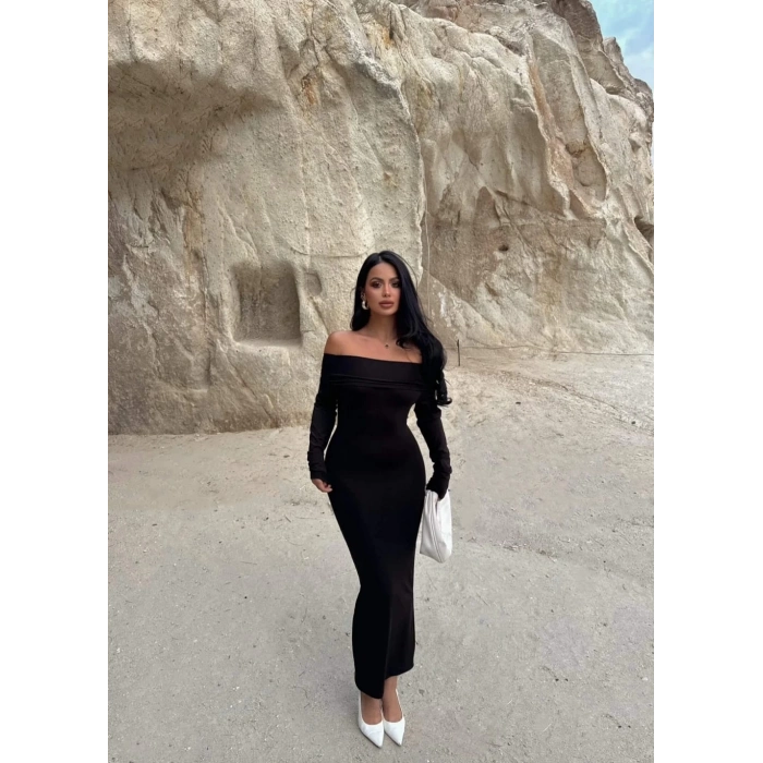 ÇOK SATAN Madonna yaka esnek kumaş elbise siyah