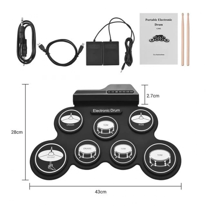 ÇOK SATAN Magicvoice G3002 Elektronik Bateri Roll Up Davul Matı Kiti 7 Ped