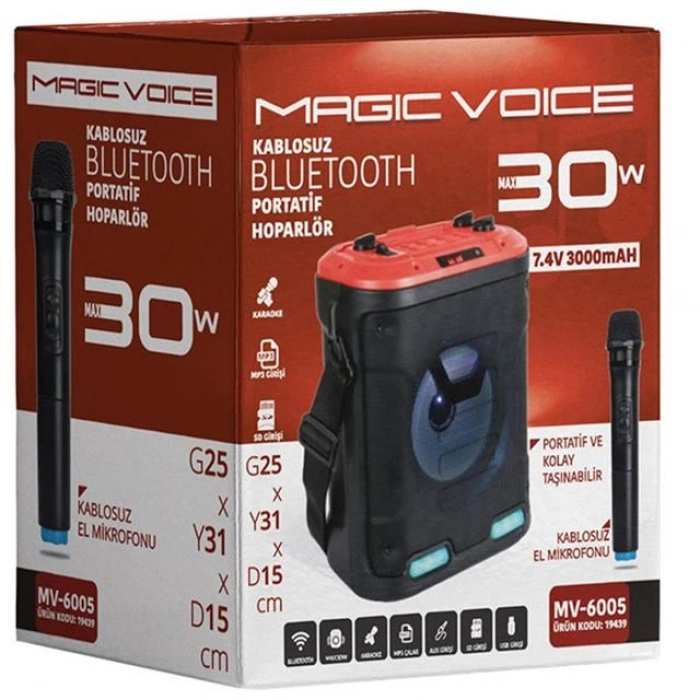 ÇOK SATAN Magicvoice Mv-6005 Vhf El Mikrofonlu Usb-sd-bluetooth Işıklı 30 W Taşınabilir Şarjlı  Seyyar Anfi