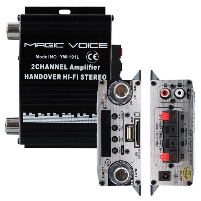 ÇOK SATAN Magicvoice Yw-191l 12 Volt 100 Watt Motosiklet Bluetooth Amfi Usb/sd 2 Kanal Pazarcı - Anfi (125x95x40mm)