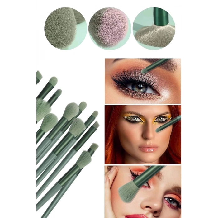 ÇOK SATAN Makyaj Fırça Seti Yeşil 13 Parça Fondöten Fırçası Allık Fırçası Far Fırçası