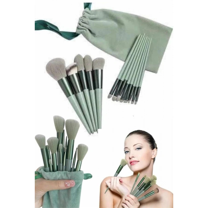 ÇOK SATAN Makyaj Fırça Seti Yeşil 13 Parça Fondöten Fırçası Allık Fırçası Far Fırçası