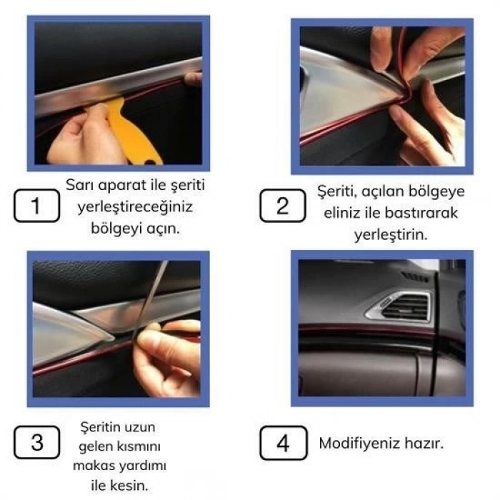 ÇOK SATAN Mavi Araba Oto Trim Dekorasyon Şeridi Kauçuk Elastik Kolay Kurulum 5 metre Şerit Bant