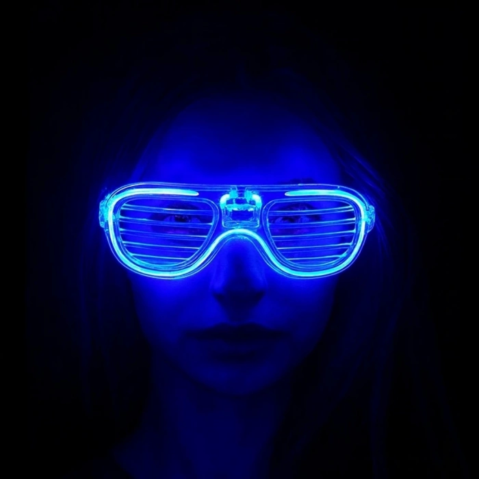 ÇOK SATAN Mavi Led Işıklı Parti Gözlüğü - Neon Glow Şerit Gözlük 3 Modlu