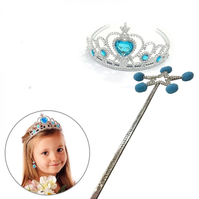 ÇOK SATAN Mavi Ponponlu Elsa Asası Ve Kalp Taşlı Elsa Tacı