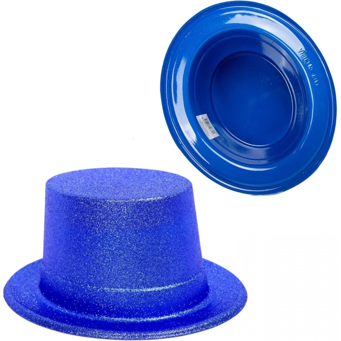 ÇOK SATAN Mavi Renk Parıltılı Simli Fötr Silindir Parti Şapkası