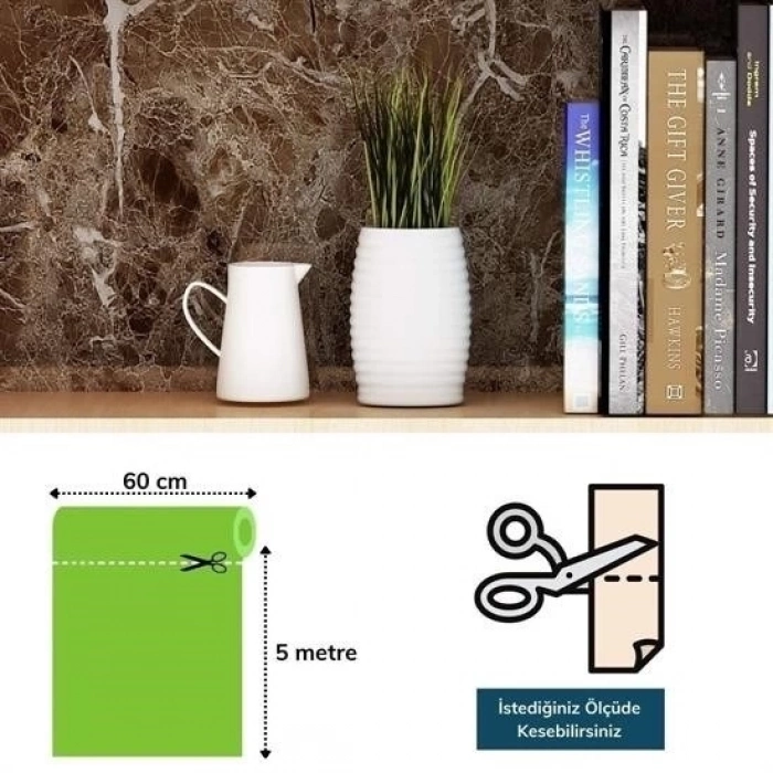 ÇOK SATAN Mermer Desenli Masa Tezgah Mutfak Su Geçirmez Yapışkanlı Folyo Sticker Kahverengi 5x0,6m