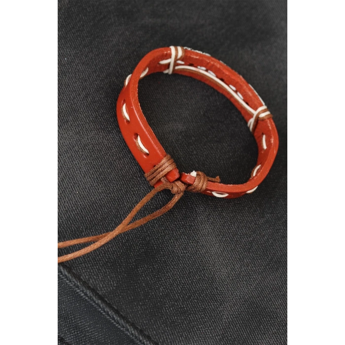 ÇOK SATAN Mermer Taşlı Kahverengi Deri Erkek Bileklik