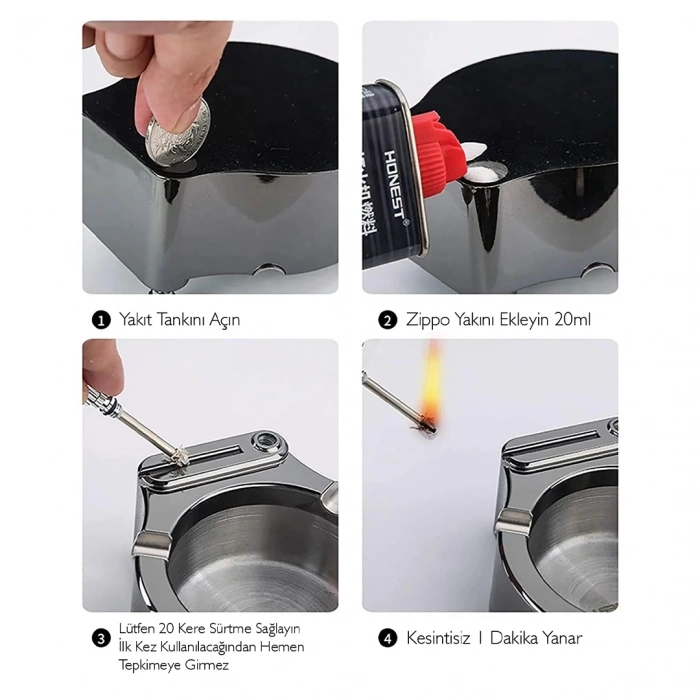 ÇOK SATAN Metal Çakmaklı Küllük Zippo Yakıt İle Çalışır