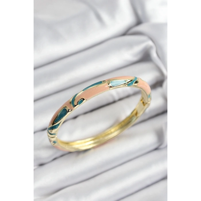 ÇOK SATAN Mineli Pirinç Krem Ve Yeşil Mermer Motifli Gold Renk Kadın Kelepçe