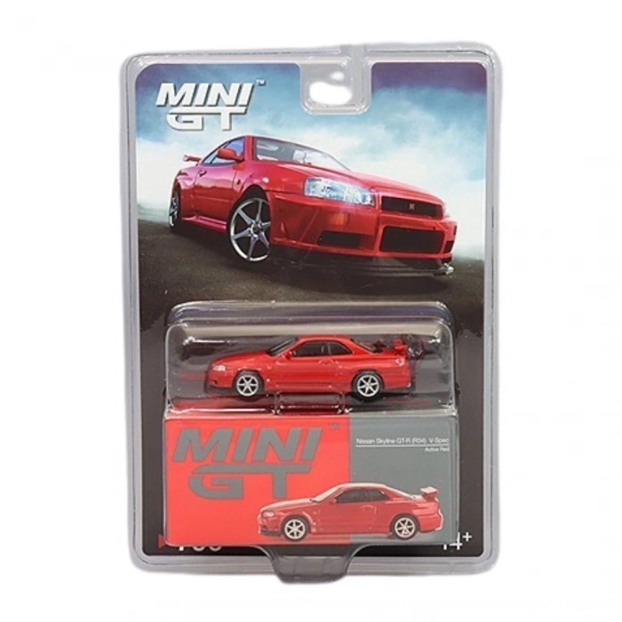 ÇOK SATAN Mini Gt 1/64 Nissan Skyline GT-R(R34) V-SPEC Active Red - MGT00796-BL