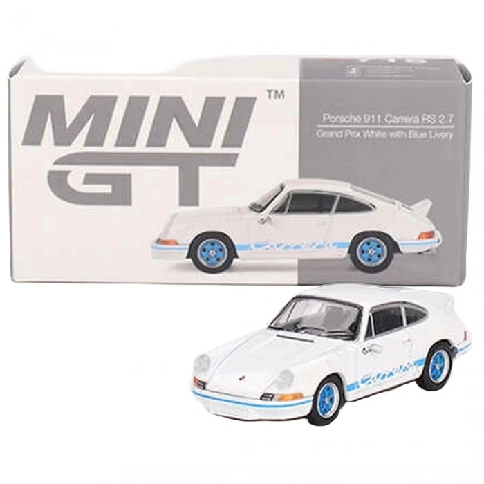 ÇOK SATAN Mini GT 1/64 Porsche 911 Carrera RS 2.7 Grand Prix White with Blue Livery