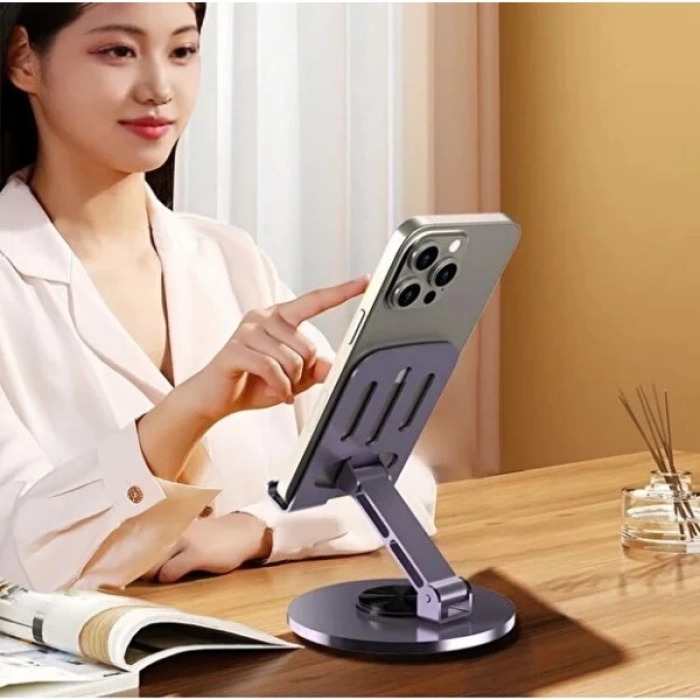 ÇOK SATAN Mor 360° Dönebilir Kompakt Masaüstü Metal Telefon Tutucu