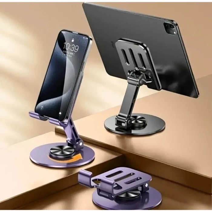 ÇOK SATAN Mor 360° Dönebilir Kompakt Masaüstü Metal Telefon Tutucu
