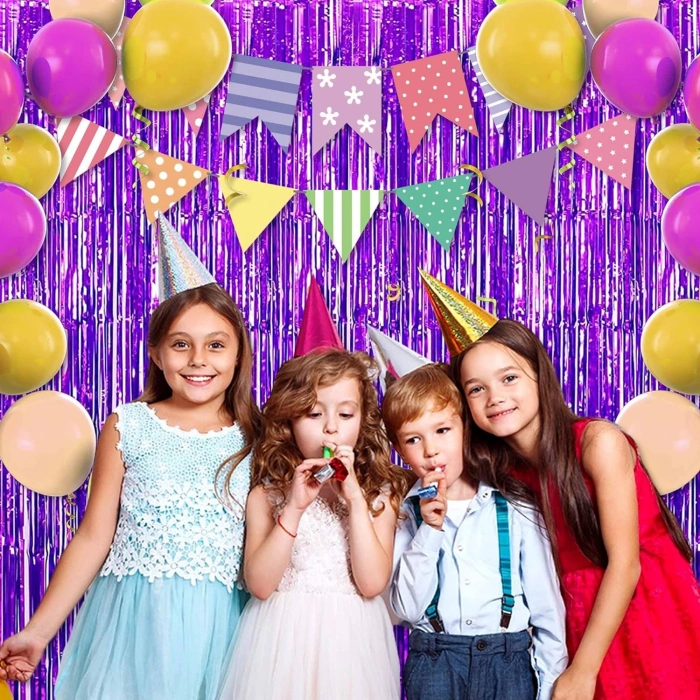 ÇOK SATAN Mor Ekstra Metalize Saçaklı Arka Fon Perde