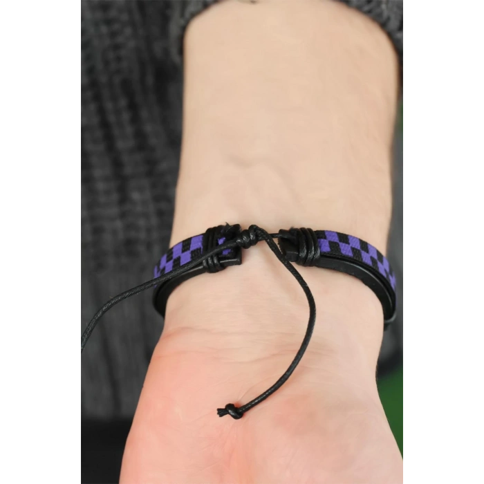 ÇOK SATAN Mor Renk Damalı Deri Erkek Bileklik