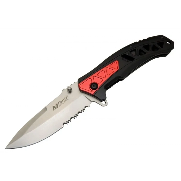 ÇOK SATAN Mtech 4192 Kırmızı Kamp Çakı 21cm - Yarı Otomatik, Kemerlikli, Testere Detaylı, Desenli Sap