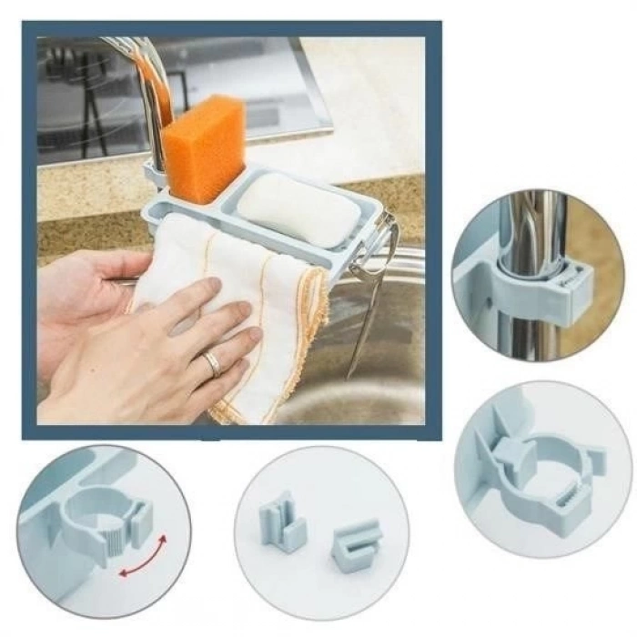 ÇOK SATAN Musluğa Takılan Sünger Havlu Askılı Sabun Hazneli mutfak Banyo Lavabo Düzenleyici Organizer