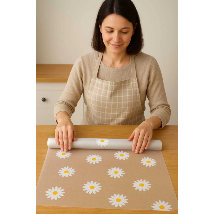 ÇOK SATAN Mutfak Eva Shelf Liner Şeffaf Astar Kaymaz Dolap İçi Çekmece Örtüsü Papatya Desen Mat 45cmx10 Metre