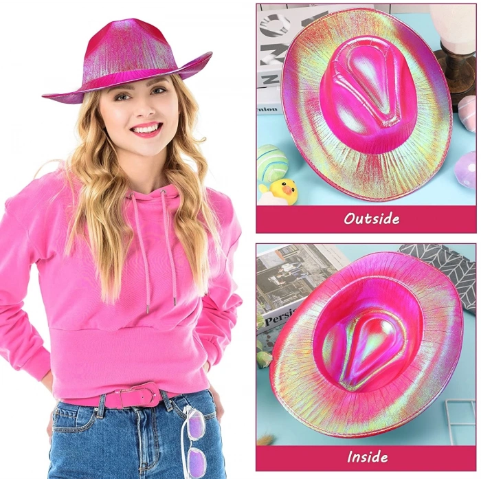 ÇOK SATAN Neon Hologramlı Kovboy Model Parti Şapkası Fuşya Yetişkin 39X36X14 cm