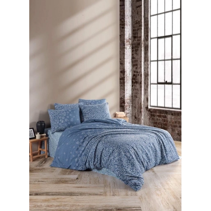 ÇOK SATAN Nevresim Dünyası Ranforce Çift Kişilik Nevresim Takımı Narin Lacivert