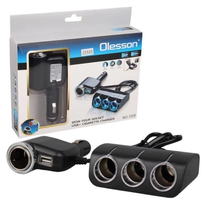 ÇOK SATAN Olesson 1528 12-24v Tek Usb Girişli 120w 80cm Kablolu 3lü Araç Çakmak Çoklayıcı