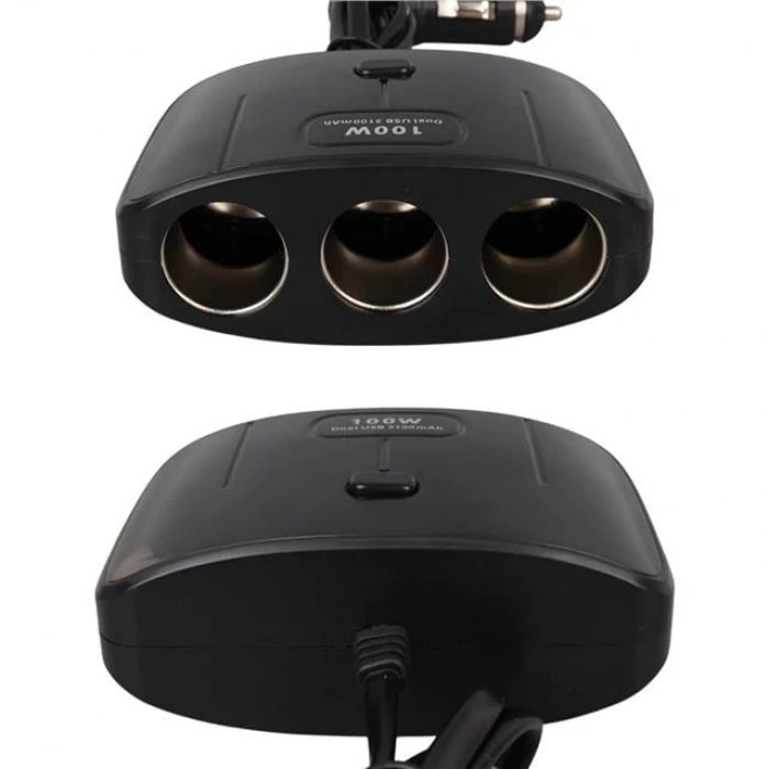 ÇOK SATAN Olesson 1635 12-24v Çift Usb Girişli 100w 70 Cm Kablolu 3lü Araç Çakmak Çoklayıcı 100x66x40mm