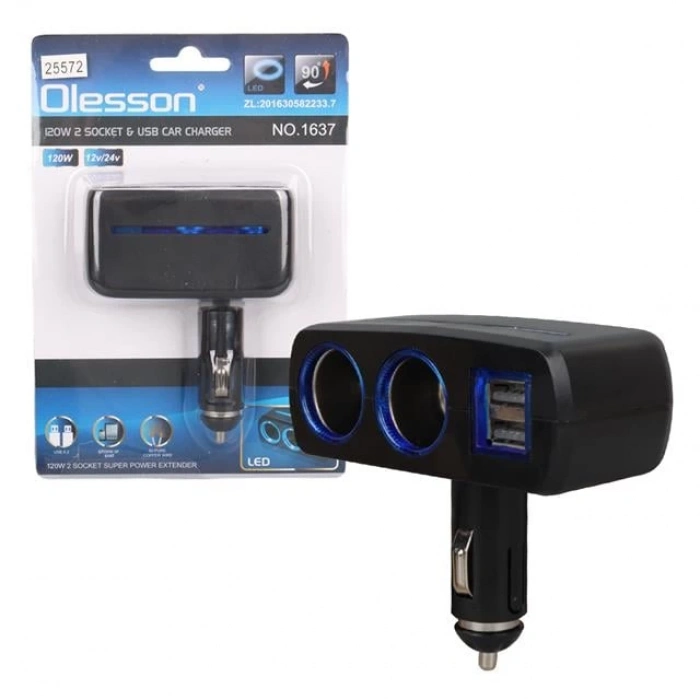 ÇOK SATAN Olesson 1637 12-24v Çift Usb Girişli 120w 2li Araç Çakmak Çoklayıcı