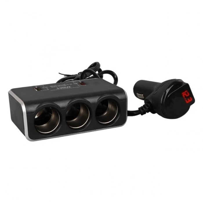ÇOK SATAN Olesson 1639 12-24v 3lü Çift Usbli 120w 80cm Kablolu Dijital Ekranlı Araç Çakmak Çoklayıcı