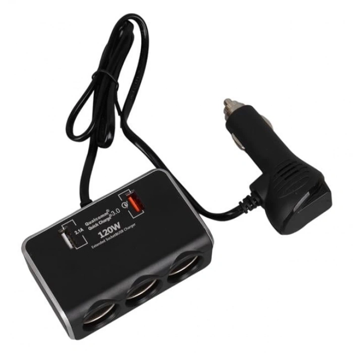 ÇOK SATAN Olesson 1639 12-24v 3lü Çift Usbli 120w 80cm Kablolu Dijital Ekranlı Araç Çakmak Çoklayıcı