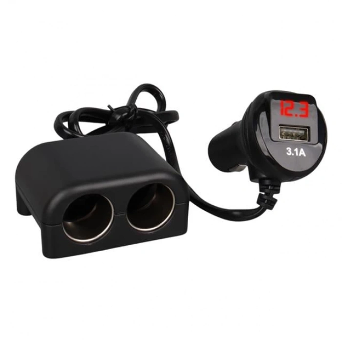 ÇOK SATAN Olesson 1641 12-24v Çiftli Usbli 120w 80cm Kablolu Dijital Ekranlı Araç Çakmak Çoklayıcı