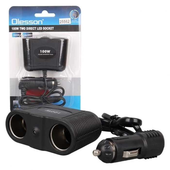 ÇOK SATAN Olesson 1642 12-24v 100w 70cm Kablolu 2li Araç Çakmak Çoklayıcı