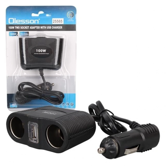 ÇOK SATAN Olesson 1645 12-24v Tek Usb Girişli 100w 70cm Kablolu 2li Araç Çakmak Çoklayıcı