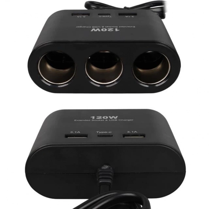 ÇOK SATAN Olesson 1653 12-24v Çift Usb + Type-c Girişli 100w 70cm Kablolu 3lü Araç Çakmak Çoklayıcı