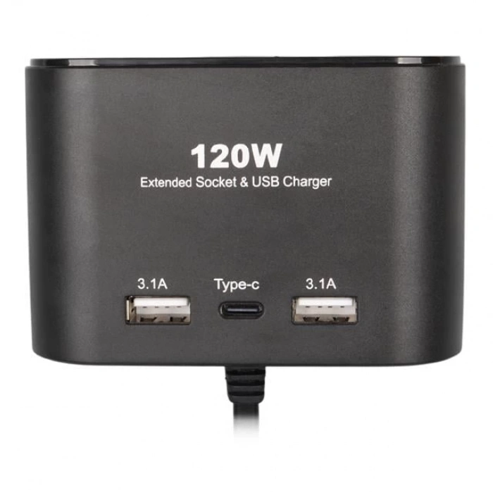 ÇOK SATAN Olesson 1653 12-24v Çift Usb + Type-c Girişli 100w 70cm Kablolu 3lü Araç Çakmak Çoklayıcı