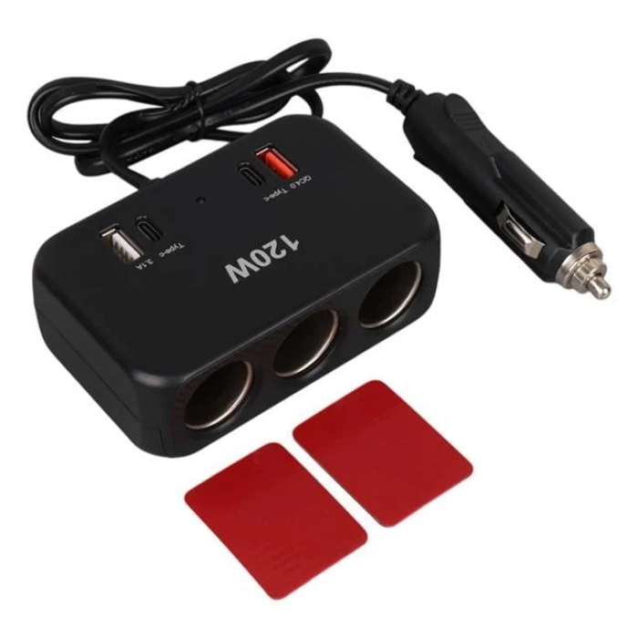 ÇOK SATAN Olesson 1656 12-24v Çift Usb + Çift Type-c 120w 80cm Kablolu 3lü Araç Çakmak Çoklayıcı
