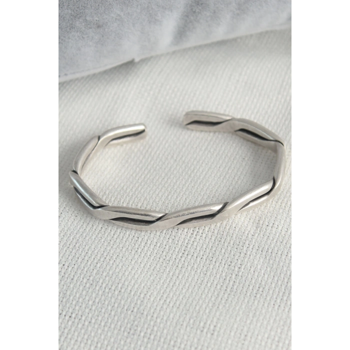 ÇOK SATAN Otantik Gümüş Renk Motif İşleme Plaka Erkek Bileklik