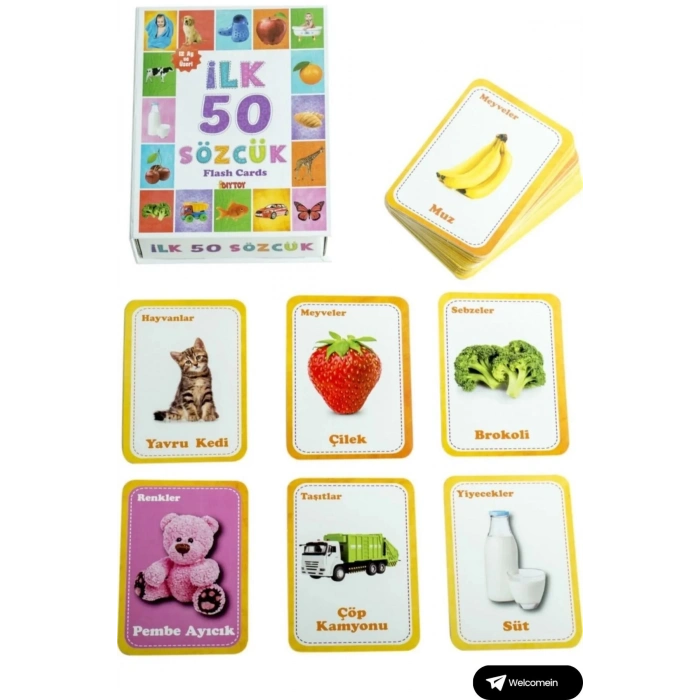 ÇOK SATAN Oyuncak Minik Bebeğimin İlk 50 Sözcük Kartları ve İlk 50 Meyve Sebze Kartları Flash Kart Set 2li
