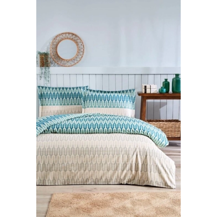 ÇOK SATAN Özdilek Çift Kişilik Ranforce Nevresim Takımı Flame Stitch Mavi